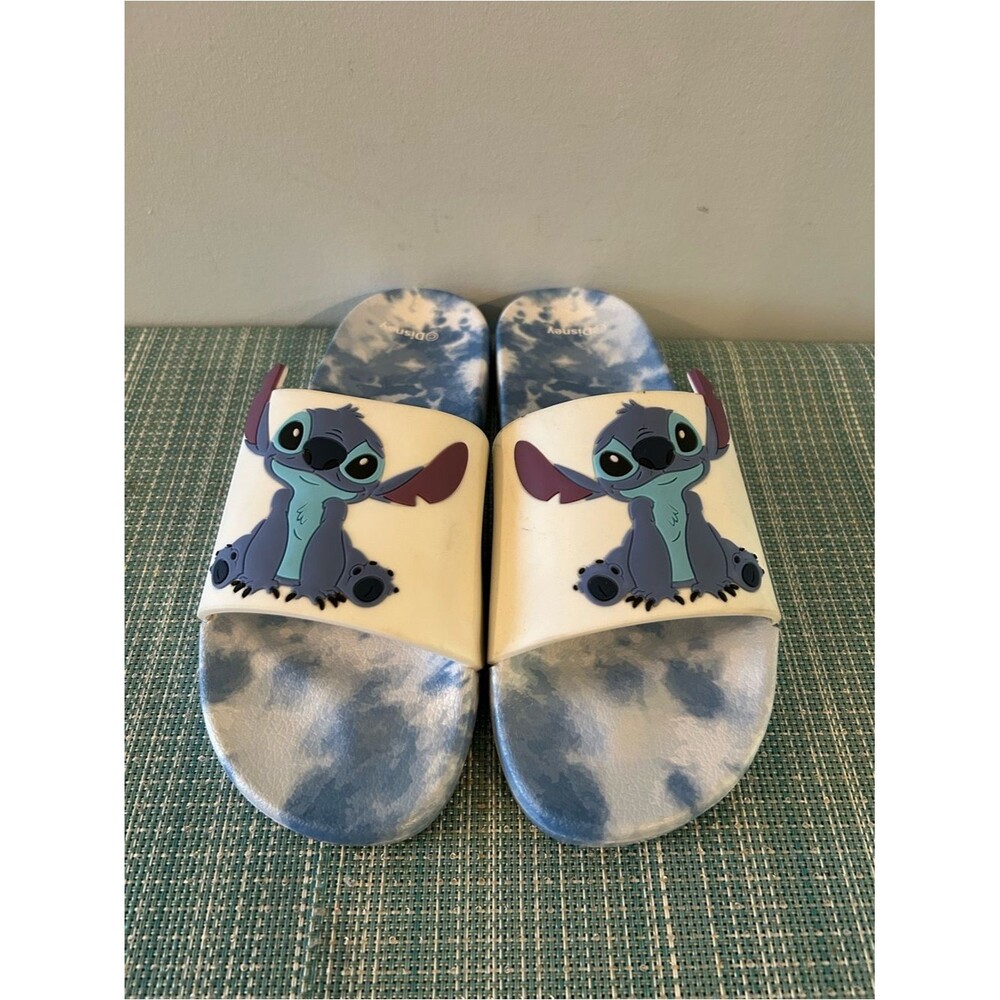 Stitch Slide Sandals in White and Blue - Size 7